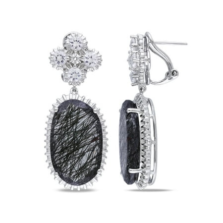 Tangelo 28-2/5 Carat T.G.W. Black Rutile & Created White Sapphire Sterling Silver Dangle Earrings