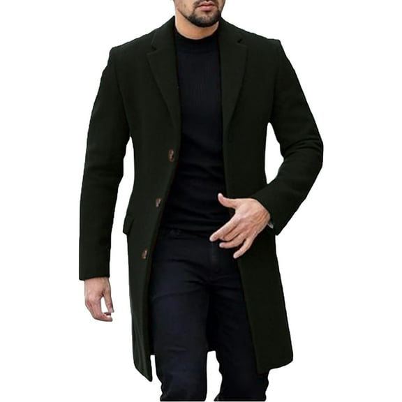 KAUOD Men's Trench Coat Wool Blend Slim Fit Top Coat Single Breasted Business Overcoat Winter Casual Outwear Jackets M-3XL