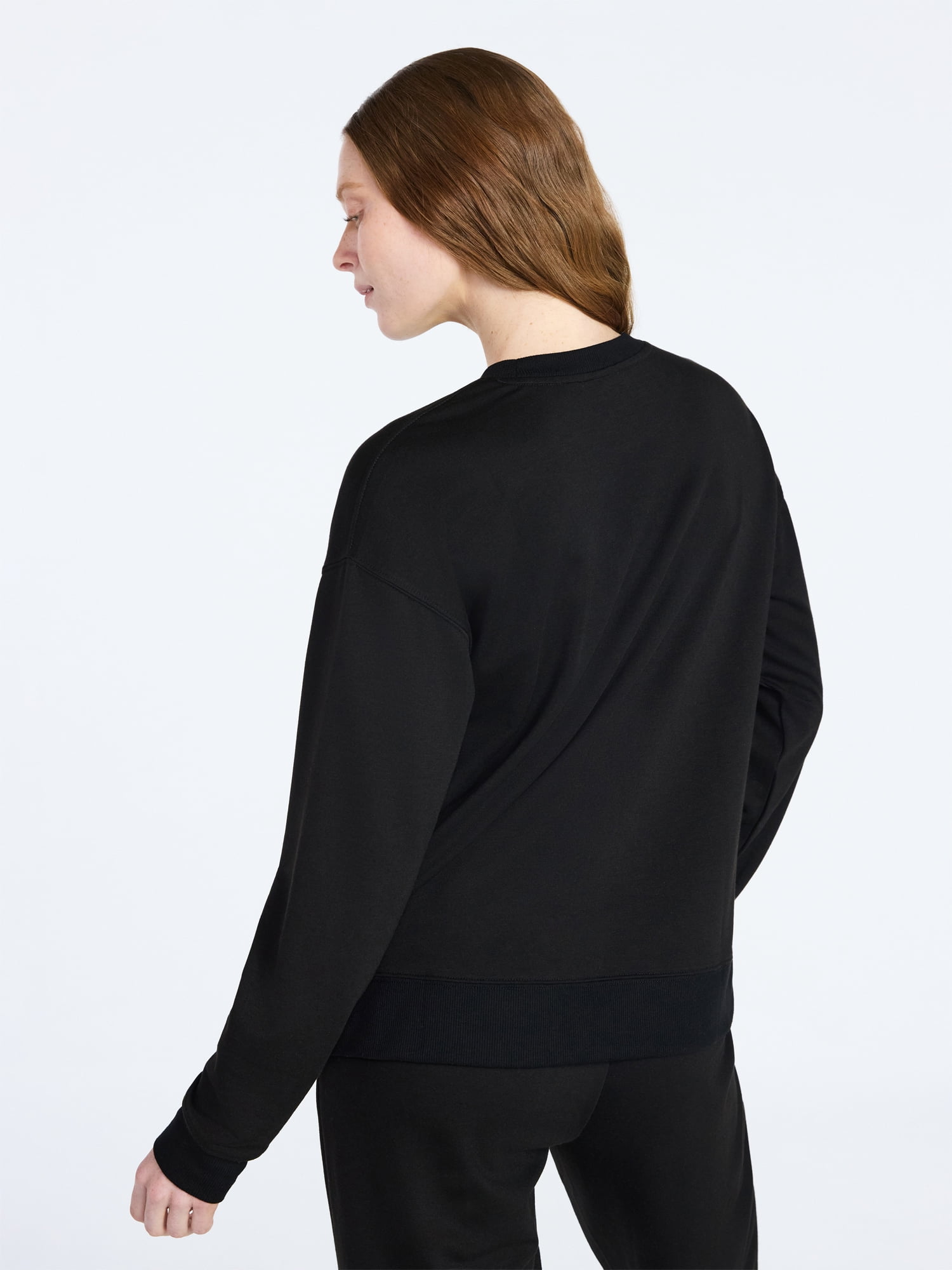 Joyspun Women's French Terry Knit Long Sleeve Lounge Sleep Top, Sizes XS-3X