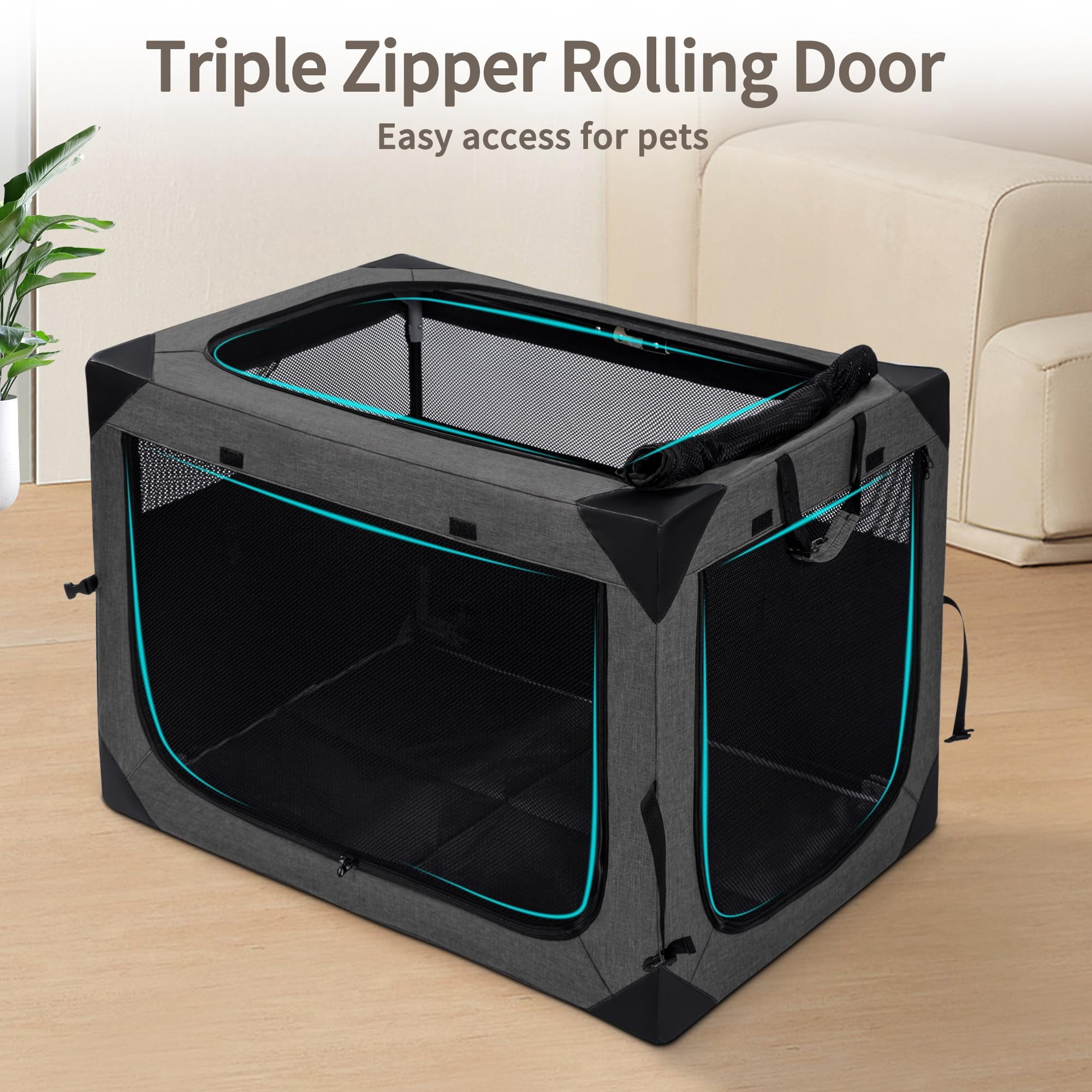 Dog Crates - 36 Inch Collapsible Soft Crate  3-door Foldable Kennel For Large Dogs Portable Pet Travel Cage With Chew Proof Mesh Window Indoors & Outdoors(dark Gray)