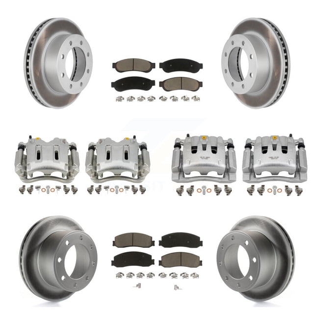 Transit Auto Front Rear Disc Brake Caliper Coated Rotors and Ceramic Pads Kit (10Pc) for Car Ford F-350 Super Duty F-250 with Single Wheels 4WD KCG-101104C