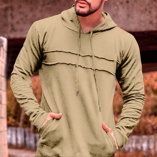 Handshe Trendy Men's Solid - Color Long - Sleeve Drawstring Hooded Casual Sweatshirt Jacket