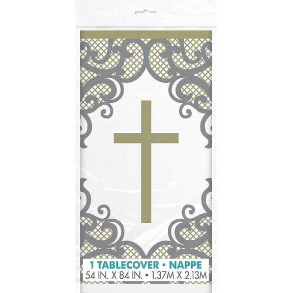 Fancy Gold Cross Rectangular Plastic Tablecover - 1 Pc