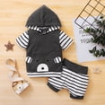 thumbnail image 2 of IROINNID Toddler Boy's Cartoon Bear Hoodie Tops Striped Shorts Casual Outfits, 2 of 9