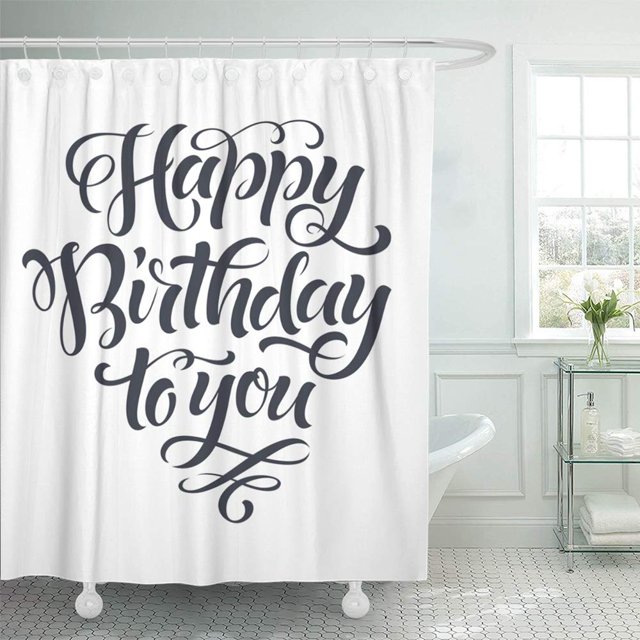 ABPHQTO Cortina de ducha de baño con texto dorado sobre negro Feliz cumpleaños letras inscripción 165x180 cm ABPHQTO PKNMT66x72Shower-7795