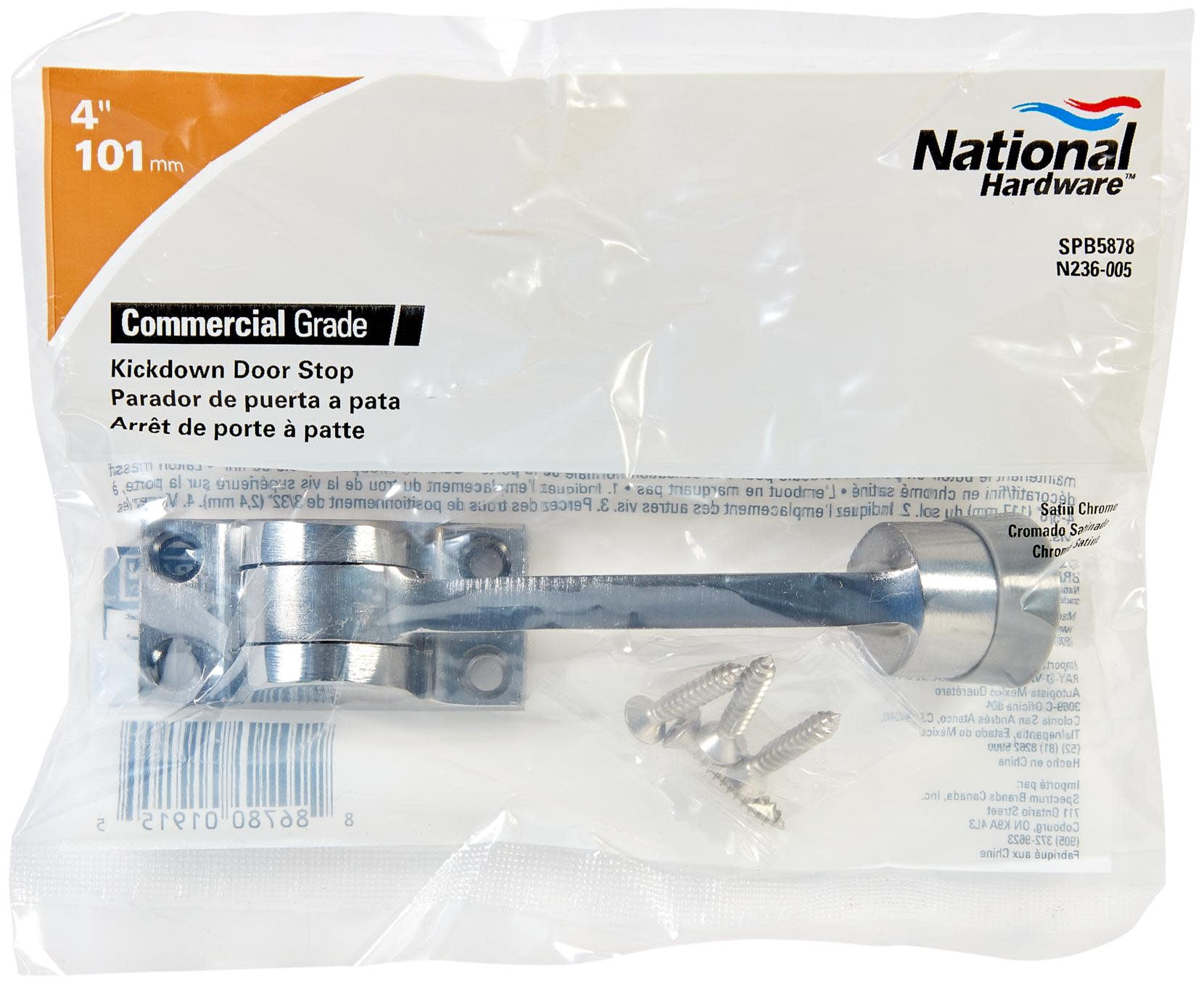 National Hardware Spb5878 4-3/4" Door Mounted Kick Door Stop - Chrome