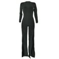thumbnail image 4 of Summer Saving Wycnly Womens Jumpsuits Fall Sexy Slit Bodycon Party Club Long Jumpsuits Trendy Solid V-Neck Long Sleeve Maxi Rompers for Women, 4 of 5