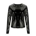 thumbnail image 6 of purcolt Womens Shiny Metallic Cropped Tops Stretchy Slim Crew Neck Long Sleeve Shirts Sparkly Glitter 80s Disco Cocktail Outfits, 6 of 8