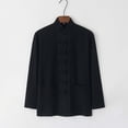 thumbnail image 2 of Daiosportswear Men's Linen Shirts Long Sleeve Retro Mandarin Collar Chinese Frog Button Tops Blouse Traditional Kung Fu Uniform Black L, 2 of 7