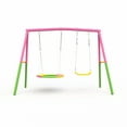 thumbnail image 5 of Aukfa Double Swing Set, 330 lbs Heavy-Duty Backyard Swing Set for Kids and Adults,Outdoor Patio Playground Swing with 32" Saucer Swing & Belt Swing Seats, Pink, 5 of 5