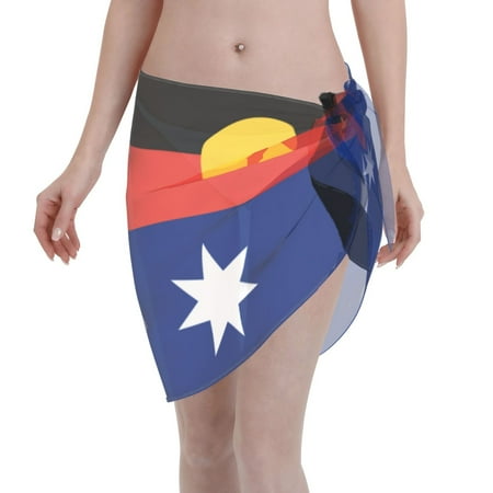 Womens Australian Flag With Aboriginal Flag Coverups Beach Short Sarong Sheer Chiffon Cover Up Bikini Wraps