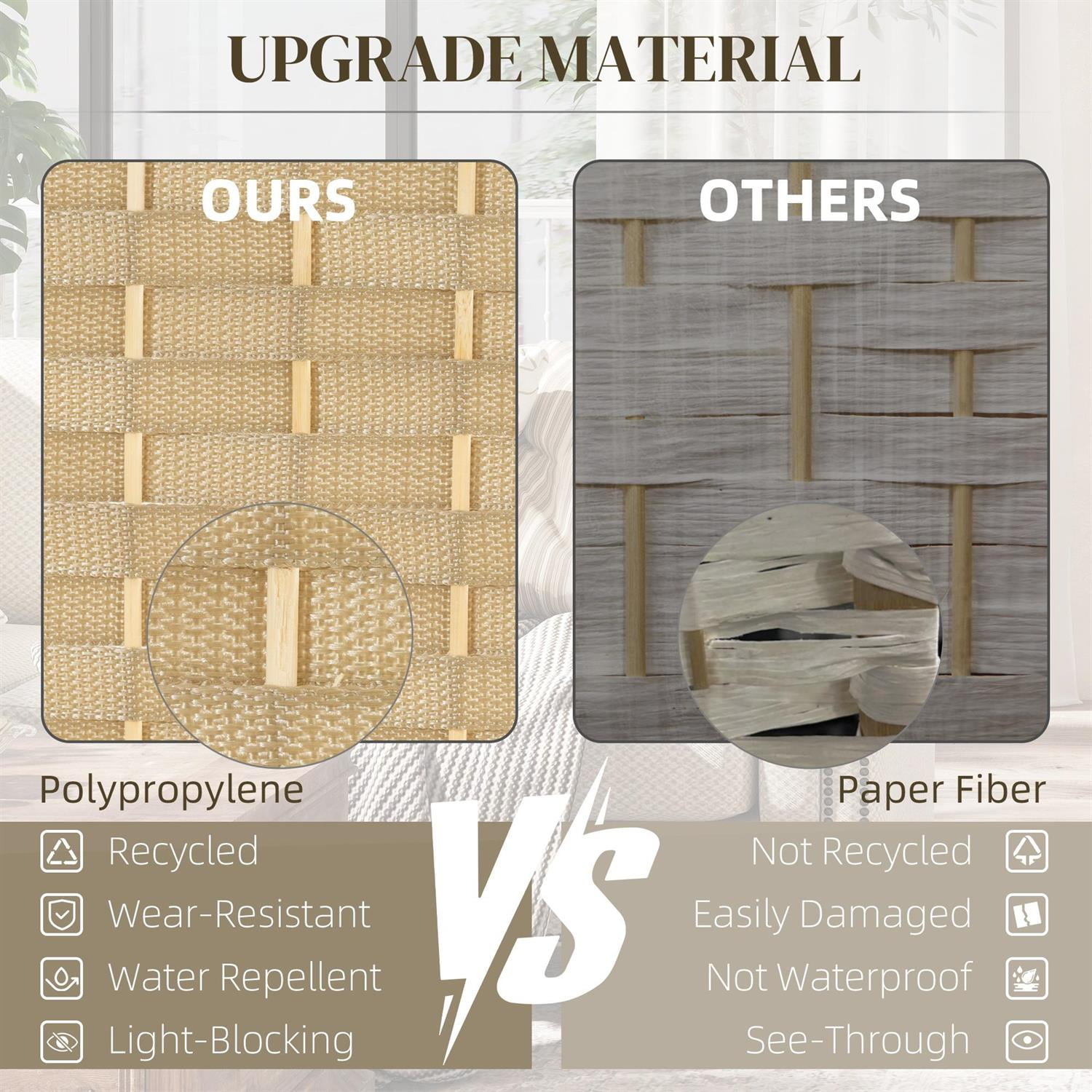 Demi Bonn 6-Panel Foldable Room Divider Screen with 5.6ft Tall Privacy Screen, Space Partition for Home Office, Freestanding Screen Wall, Beige