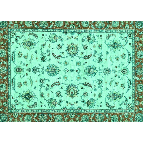 Ahgly Company Indoor Rectangle Oriental Turquoise Blue Traditional Area Rugs, 2' x 4'