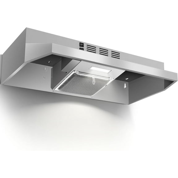 24 inch Range Hood Under Cabinet, Stainless Steel Kitchen Hood 280CFM, Ducted/Ductless Vent Hood with Rocker Button Control, Stove Hood with 2 Speeds Fan, Bright LED Light