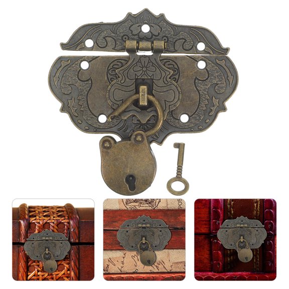 ETEREAUTY Vintage Style Coffee Alloy Padlock with Keys for Wood Box, Decorative Retro Lock and Hasp Set