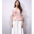 thumbnail image 4 of Womens Crochet Tops Summer Short Sleeve Striped Pullover Sweater Collared Knit Shirts Cover Up Top Pink S, 4 of 7
