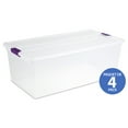 thumbnail image 1 of Sterilite Boîte à loquets de 104 litres,  boîte de rangement en plastique transparent avec couvercle et loquet violet, 4 Pk, 1 of 6