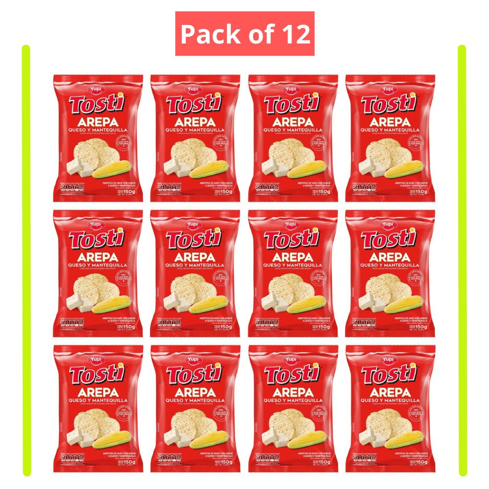 Yupi Tosti Arepa (Cheese and Butter Corn Snacks) (Pack of 4) - 3.9 oz / 112  g