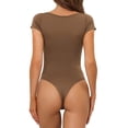 thumbnail image 3 of INSPIRAR CHIC Body de Cuello Cuadrado para Mujeres del Día de la Madre, Camiseta de Manga Corta, Leotardo, Parte Inferior Breve, Tops M Marrón, 3 of 6