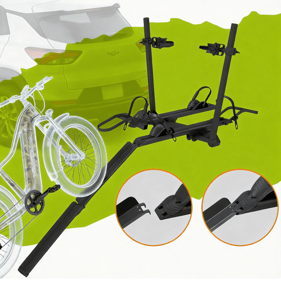 Vantana 200 lbs Heavy-Duty Steel Ebike Rack for 2" Hitch, Fat Tire E-Bike Carrier with Anti-Wobble System, 15" Safety Gap, Tilt-Down & Foldable Design