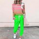 thumbnail image 1 of Puntoco Traje Casual Con Cordón Y Cuello Redondo De Manga Larga Con Estampado Holgado A La Moda Para Mujer Verde M, 1 of 5