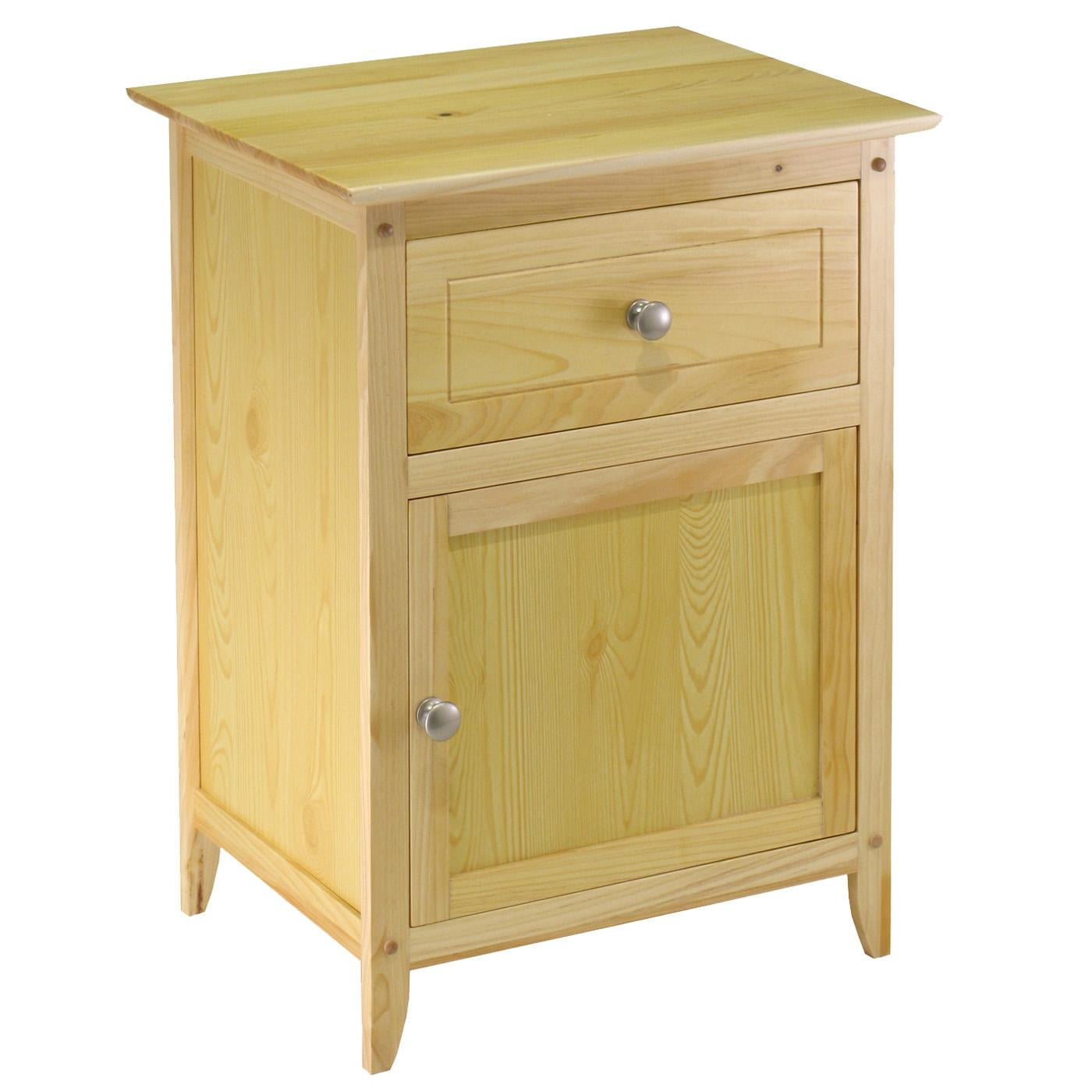 Transitional Beechwood Rectangular Nightstand with Drawer and Cabinet