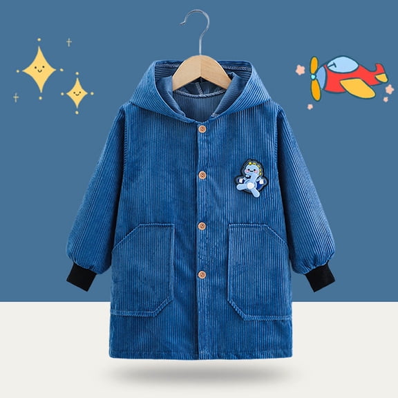 Cethrio Boys Mid-length Jackets, Cotton Printed Loose Fit Long Sleeve Fall Outerwear Dark Blue Size 12