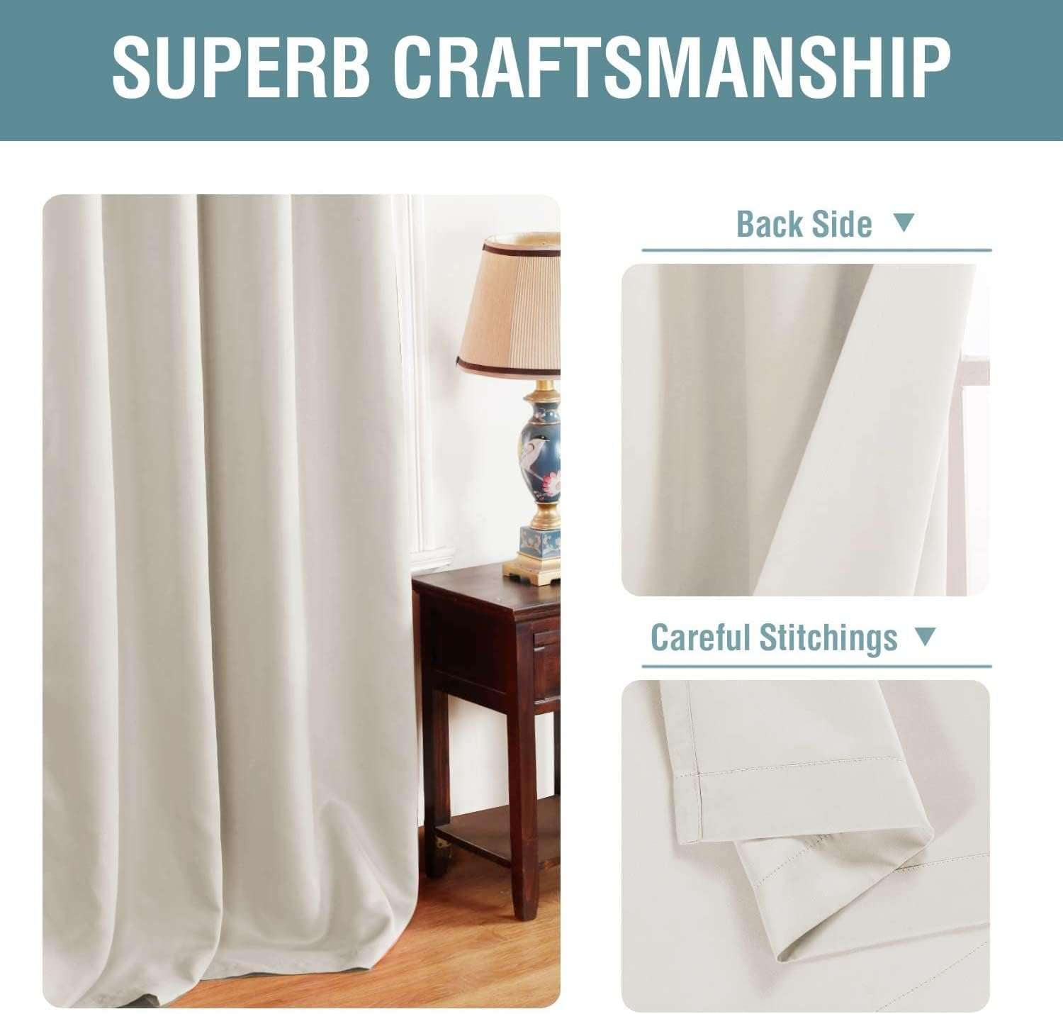 H.VERSAILTEX Blackout Thermal Insulated Window Curtains Bedroom Darkening Black out Drapes for Living Room Back Tab/Rod Pocket Draperies, 2 Panels, 52" x 96", Ivory
