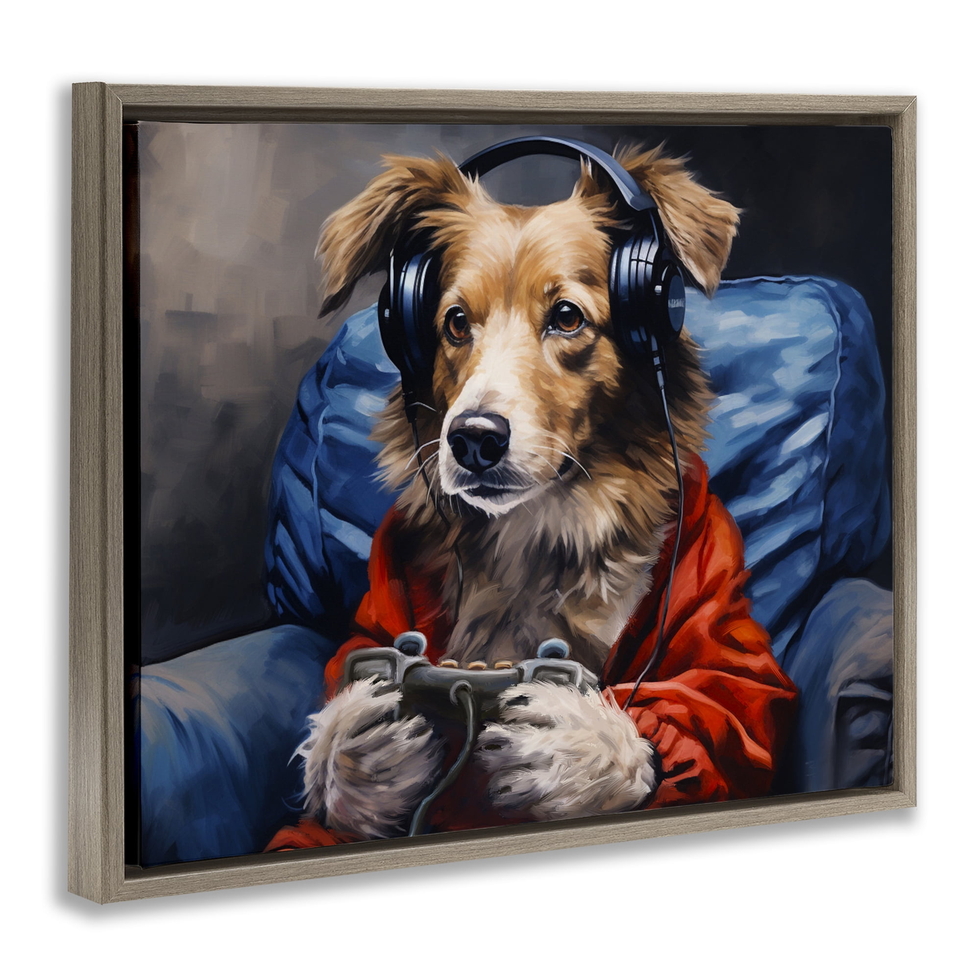 Game Master Dog Brown Framed Floater Canvas Wall Art, design by Shawna Stewart