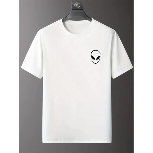 Unique Alien Graphic Print Crew Neck Tee - Men's Casual Short Sleeve T-Shirt for Summer Outdoor Activities - Creative Fashion Clothing for Men