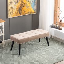 Costaelm Hank Tufted Velvet Upholstered Bench, Velvet Taupe
