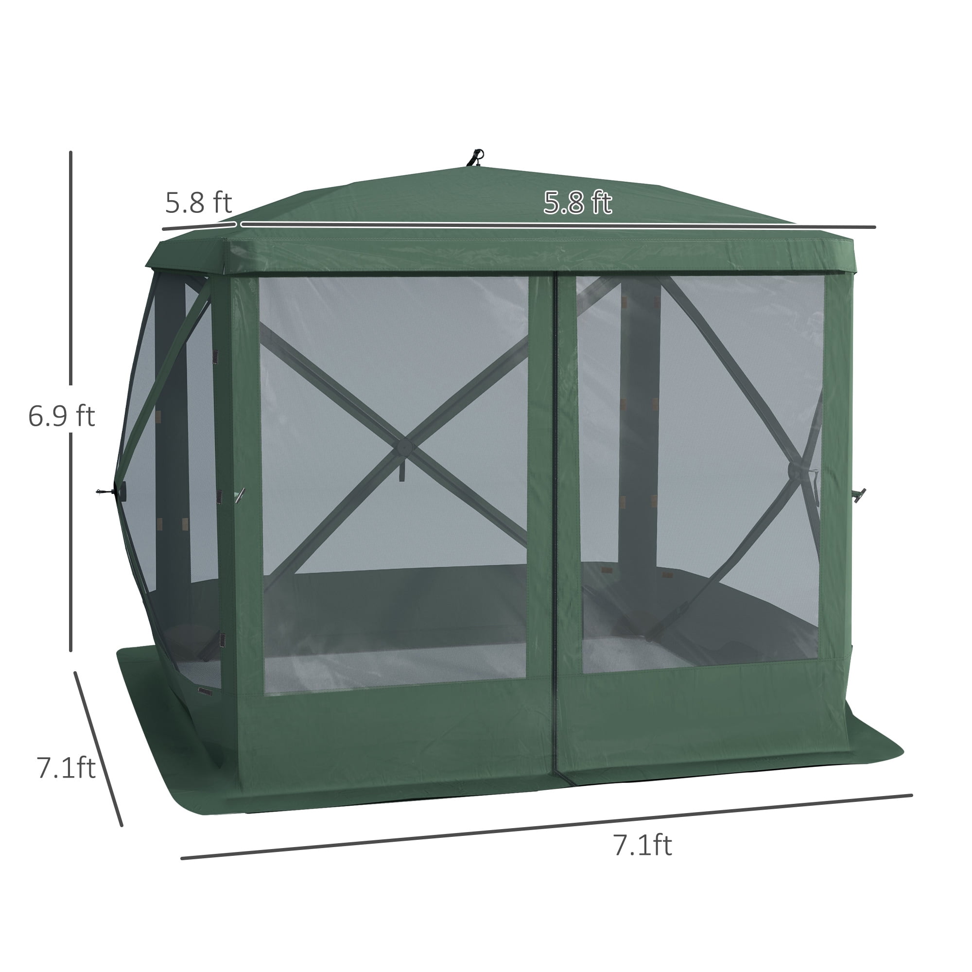 Outsunny Pop Up Camping Canopy Gazebo Screen Shelter Tent with Single Person Easy Set-Up, Ventilating Mesh, Portable Carry Bag for Outdoor Camping Party Event, 7x7FT, Green