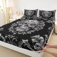 thumbnail image 3 of Homewish Spooky Gothic Skull Twin Sheet Sets,Retro Damask Flower Twin Fitted Sheet,Gray Black Flat Sheet For Men Women,Microfiber Bedroom Decor,3pcs, 3 of 7