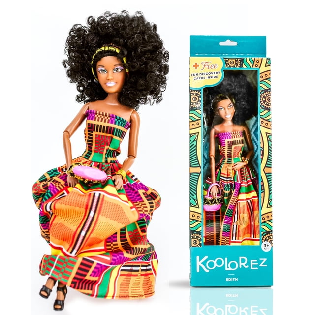 Muñeca negra KOOLOREZ Our Queens Edith de 12,5 pulgadas con articulaciones móviles