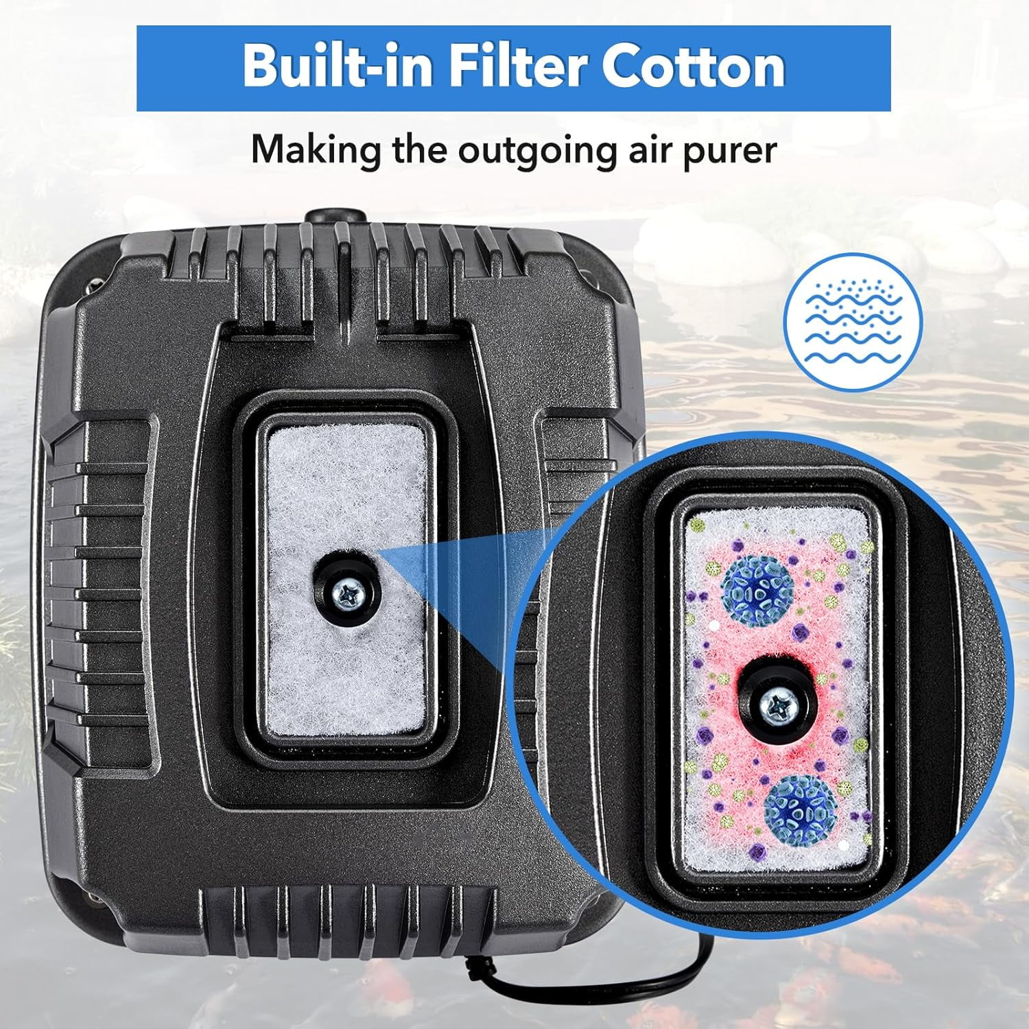 Linear Air Pond Pump, 855 GPH, Pond Aerators for Outdoor, Up to 10000 Gallons, with 8 Pcs Air Stones, for Fish Tank Koi Aquarium