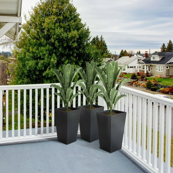 Outsunny Set of 3 Tall Planters with Drainage Hole, Outdoor Flower Plant Pots, Indoor Planters for Porch, Front Door, Entryway, Patio and Deck, Black