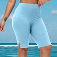 thumbnail image 6 of Yeaiivve Plus Size Workout Shorts for Women Elastic Waist Knee Length Shorts Button Side Split Hem Casual Short Pants Trendy Going Out Daily Wear Light Blue L, 6 of 10