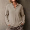 thumbnail image 5 of VBVC Women's Ribbed Full Zip Mock Neck Cardigan , Ladies' Slim Fit Long Sleeve Top , Casual Lightweight Jacket For Women, Khaki , S-5XL, 5 of 6