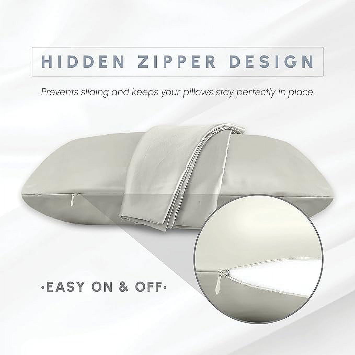 2 Pieces Satin Pillowcase Set with Hidden Zipper closure, Standard/Queen, Light Jade
