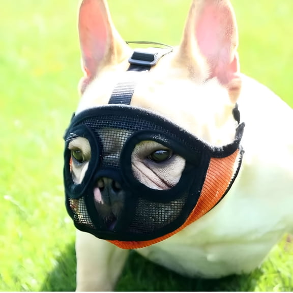GASTROPOD 2026 New Short Snout Dog Muzzles, Adjustable Breathable Mesh Bulldog Muzzle to Prevent Biting Chewing Barking for Walking, Training, Vet Visits-Orange