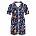thumbnail image 5 of asdoklhq Women Pajamas Women Christmas Printed Stand Up Collar Pocket Short Sleeved Top Shorts Home Wear Pajama Set Dark Blue S, 5 of 7
