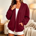 thumbnail image 2 of XPMWRP Women's Oversized Open Front Fleece Cardigan, V-Neck Long Sleeve Coat with Pockets, Casual Lounge Outerwear Red M, 2 of 9