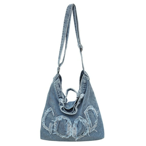 Denim Hobo Tote Bag for Women Large Casual Crossbody Jean Shoulder Purse Blue
