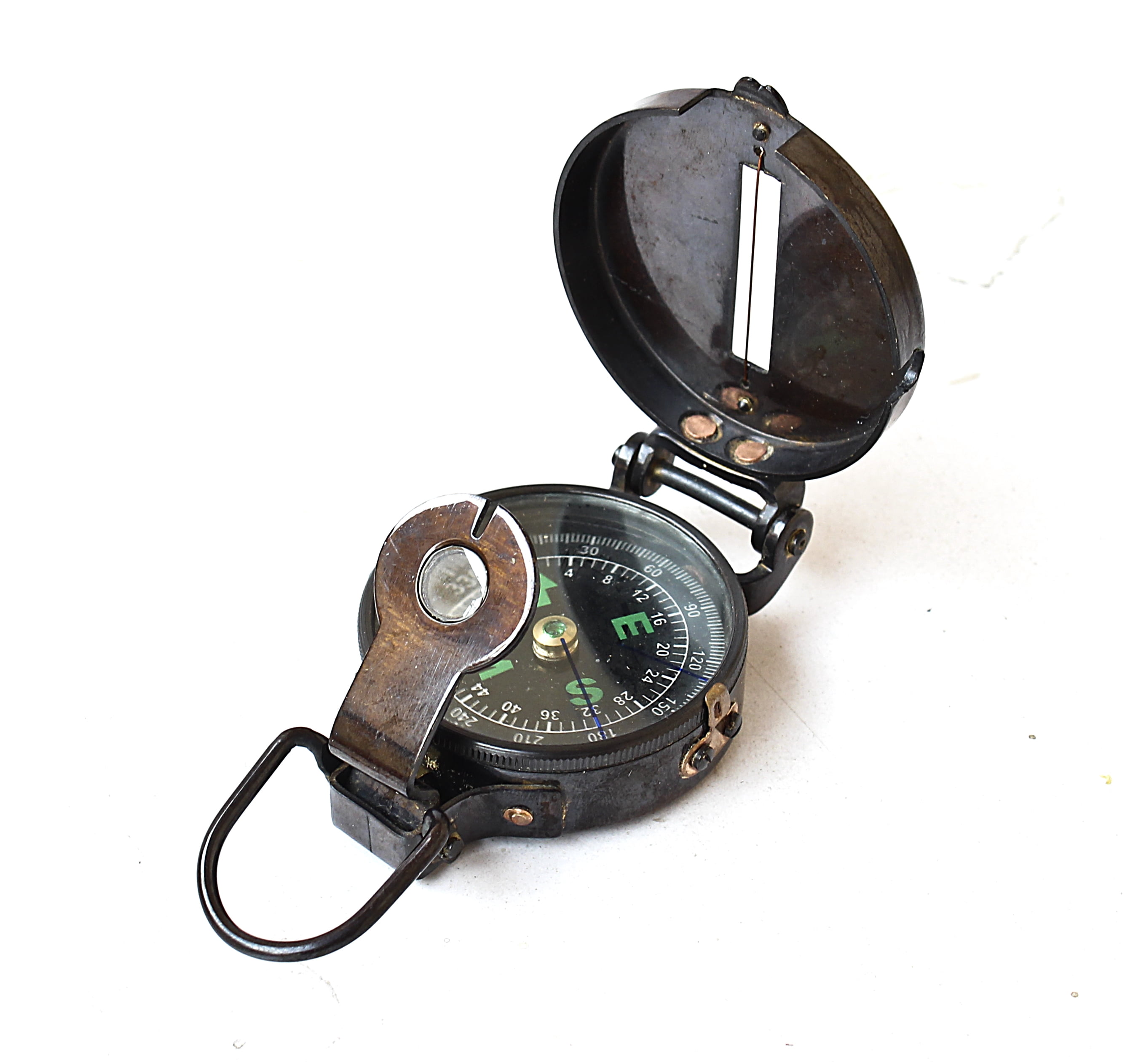 Lensatic black military Compass vintage antique navigational marine, 3 inches , Antique Brass Finish
