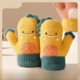 thumbnail image 1 of Guantes de invierno para bebés y niños, de terciopelo grueso con dedos completos, con dibujos de dinosaurios pequeños, de punto, de lana, para colgar en el cuello, 1 of 5