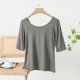 thumbnail image 3 of Mujeres de Verano Tops Suelto Ajuste Color Sólido 1/2 Manga Cuello Redondo Top Casual, Blusa de Poliéster de Moda para las Mujeres, Lavado de Manos Primavera Y Verano, 3 of 6