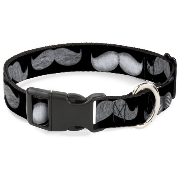 Buckle-Down Pet Collar, Dog Collar Plastic Buckle, Mustaches Black Sketch, 7 to 8.5 Inches 0.5 Inch Wide