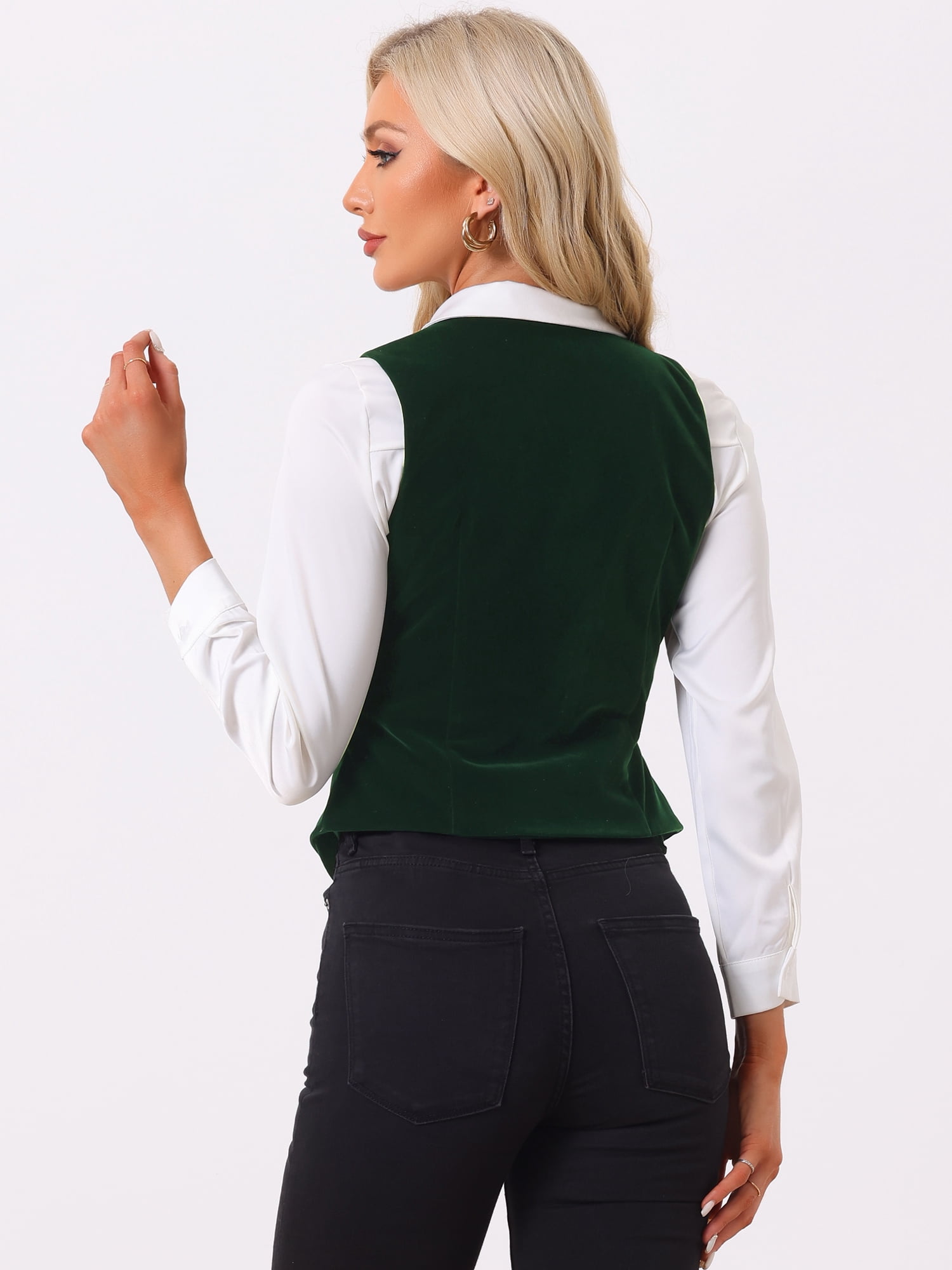 DARING DIVA Women's Vintage Velvet Vest Button Down Steampunk Waistcoat S Dark Green