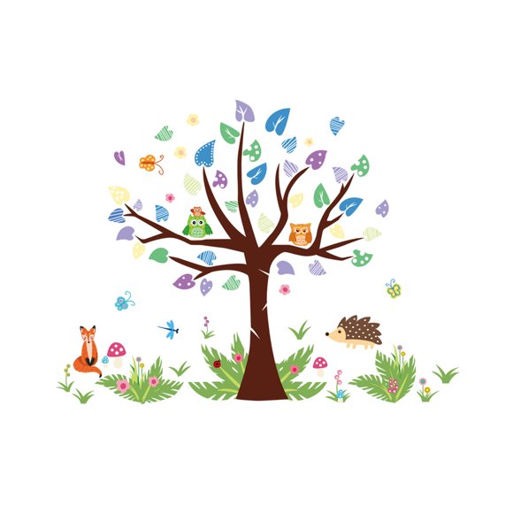 Colorful Tree Removable Stickers Animals Original Aesthetic Colorful Wall Posters Cartoon Mural Wallpaper Decoration Home Bedroom Present Art Decals Gift