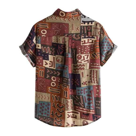 Rinsvye Men's Spring Printed Stand-Up Adult Romper Men Collar Short-Sleeved Cotton and Leotard Shirt Linen Shirts